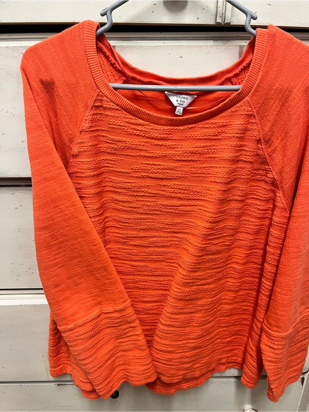 crown & ivy Orange Textured Knit Long-Sleeve Top